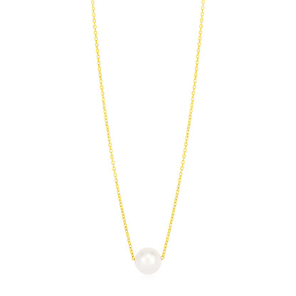 14k Yellow Gold Pearl Solitaire Necklace-Teresa&#39;s Fashionista LLC