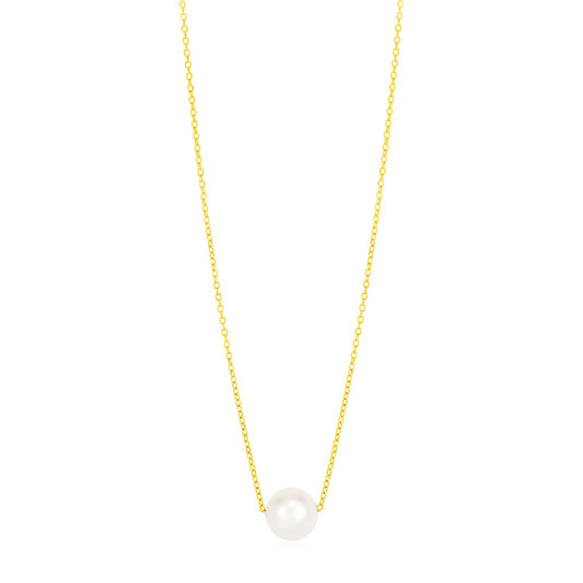 14k Yellow Gold Pearl Solitaire Necklace-Teresa&#39;s Fashionista LLC