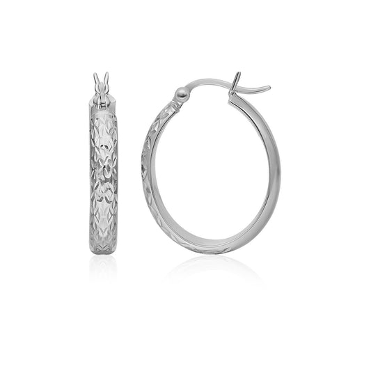 10k White Gold Hammered Oval Hoop Earrings-Teresa&#39;s Fashionista LLC