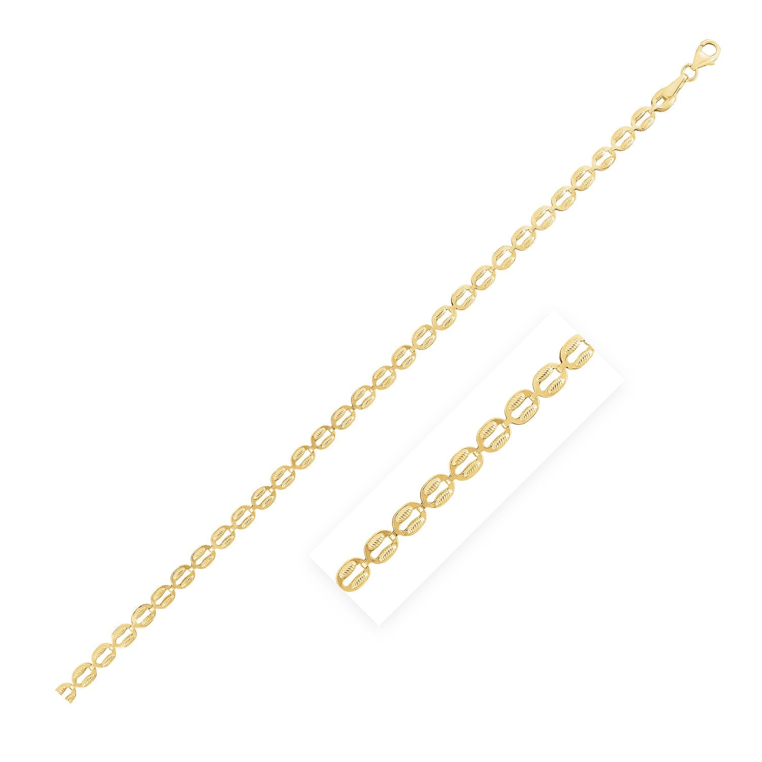 14k Yellow Gold High Polish Textured Puffed Oval Link Chain (3.80 mm)-Teresa&#39;s Fashionista LLC