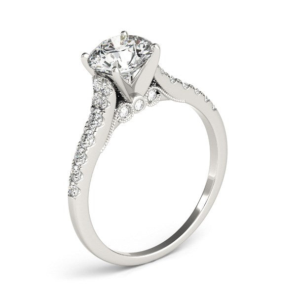 14k White Gold Diamond Engagement Ring With Single Row Band (1 3/4 cttw)-Teresa&#39;s Fashionista LLC