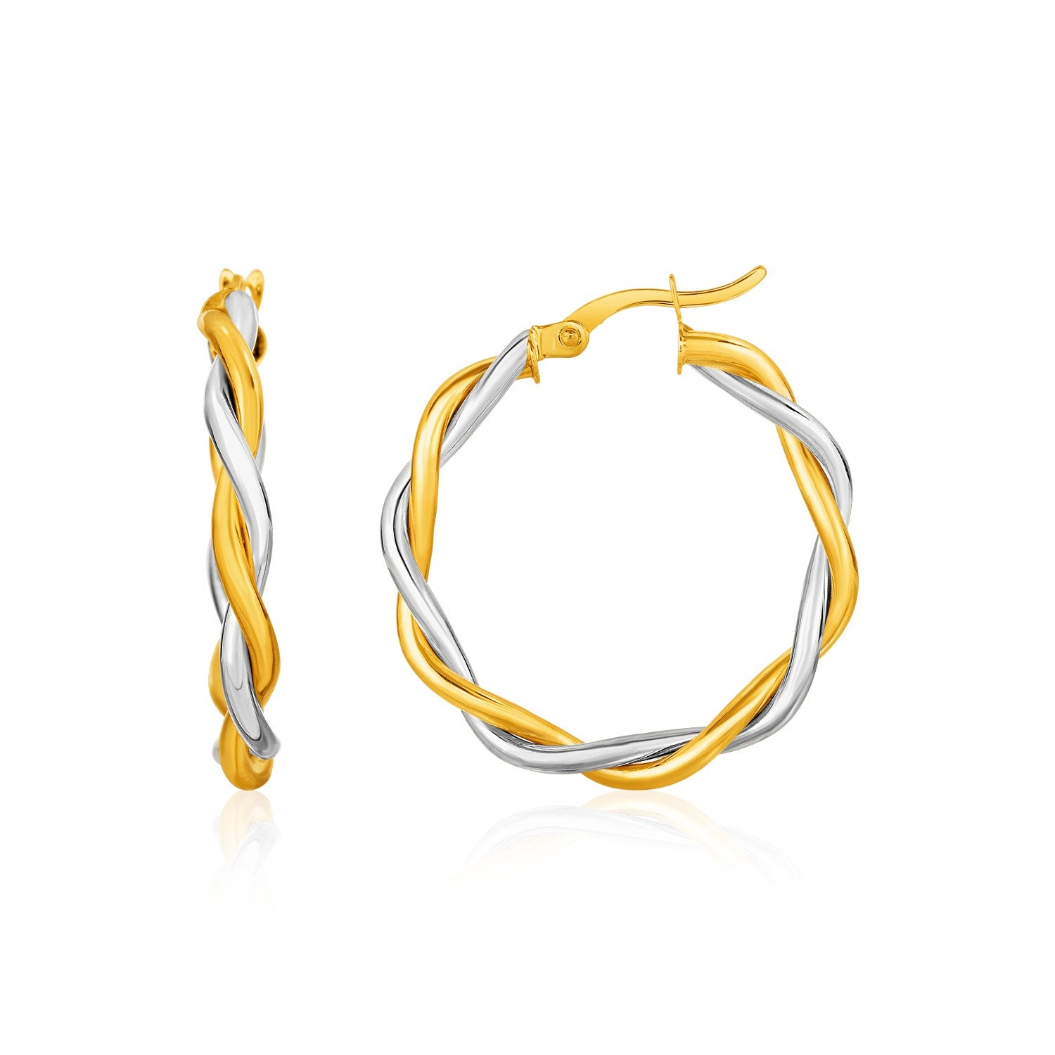 Two-Tone Twisted Wire Round Hoop Earrings in 10k Yellow and White Gold(3x20mm)-Teresa&#39;s Fashionista LLC