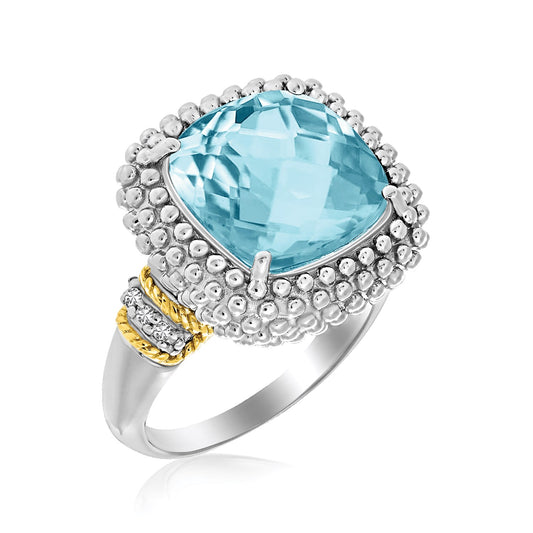 18k Yellow Gold & Sterling Silver Sky Blue Topaz and Diamond Popcorn Ring-Teresa&#39;s Fashionista LLC