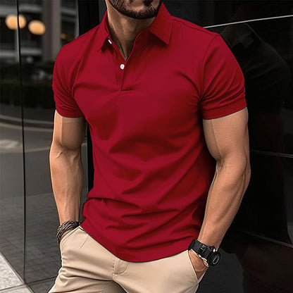 Summer Short Sleeve Polo Shirt Men Solid Color Button Lapel Button Top-Teresa&#39;s Fashionista LLC