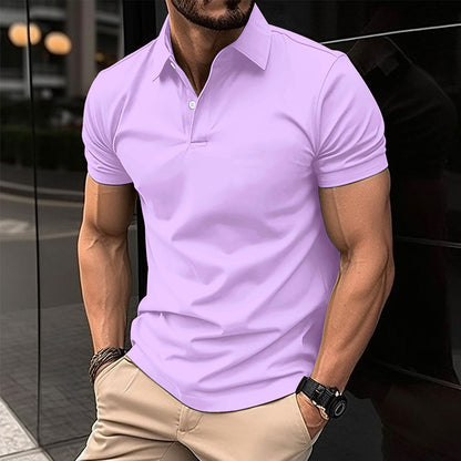 Summer Short Sleeve Polo Shirt Men Solid Color Button Lapel Button Top-Teresa&#39;s Fashionista LLC