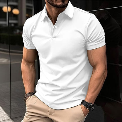 Summer Short Sleeve Polo Shirt Men Solid Color Button Lapel Button Top-Teresa&#39;s Fashionista LLC