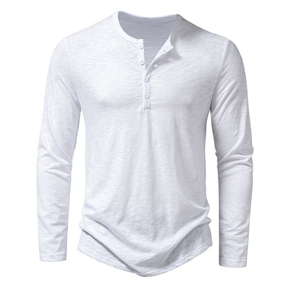 Mens Clothing Long Sleeve T-shirt Fashion Button Henry Collar Tops-Teresa&#39;s Fashionista LLC