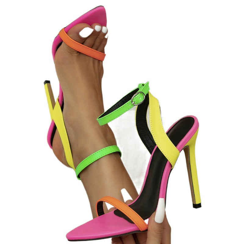 Ultra-high Heel Color Block Pointed Peep Toe Sandals-Teresa&#39;s Fashionista LLC