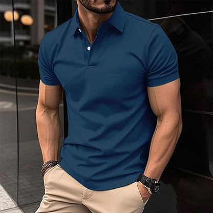 Summer Short Sleeve Polo Shirt Men Solid Color Button Lapel Button Top-Teresa&#39;s Fashionista LLC