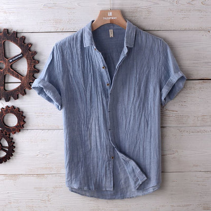 Men's Fashion Solid Color Retro Distressed Linen Shirt-Teresa&#39;s Fashionista LLC