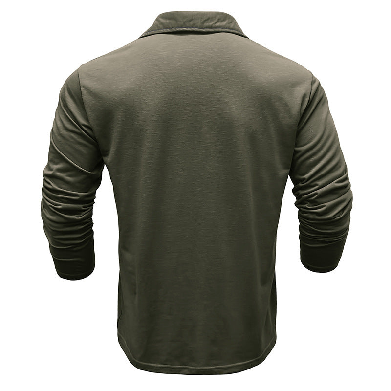 European And American Men's Henley Shirt Lapel T-shirt Top-Teresa&#39;s Fashionista LLC