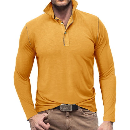 European And American Men's Henley Shirt Lapel T-shirt Top-Teresa&#39;s Fashionista LLC