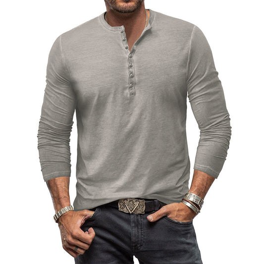 Button Washed Old V-neck Men's T-shirt-Teresa&#39;s Fashionista LLC