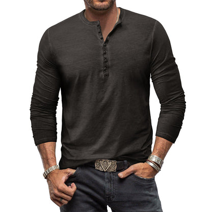 Button Washed Old V-neck Men's T-shirt-Teresa&#39;s Fashionista LLC