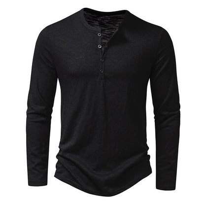 Mens Clothing Long Sleeve T-shirt Fashion Button Henry Collar Tops-Teresa&#39;s Fashionista LLC