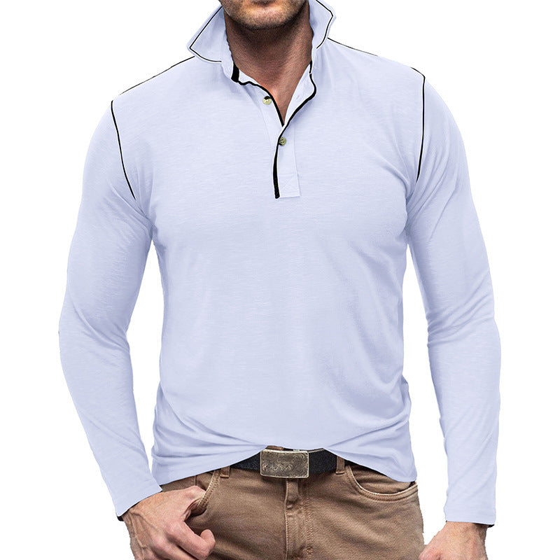 European And American Men's Henley Shirt Lapel T-shirt Top-Teresa&#39;s Fashionista LLC