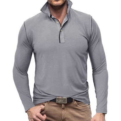 European And American Men's Henley Shirt Lapel T-shirt Top-Teresa&#39;s Fashionista LLC