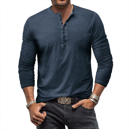 Button Washed Old V-neck Men's T-shirt-Teresa&#39;s Fashionista LLC