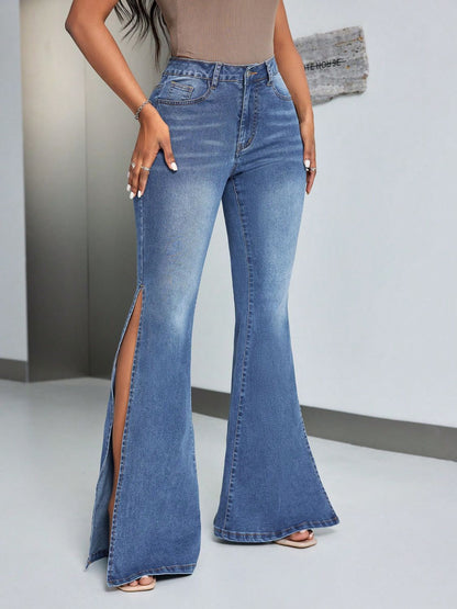 Slit Flare Jeans with Pockets-Teresa&#39;s Fashionista LLC