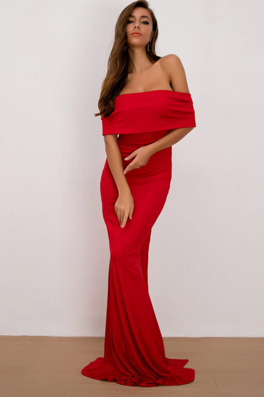 Off-Shoulder Floor Length Dress-Teresa&#39;s Fashionista LLC