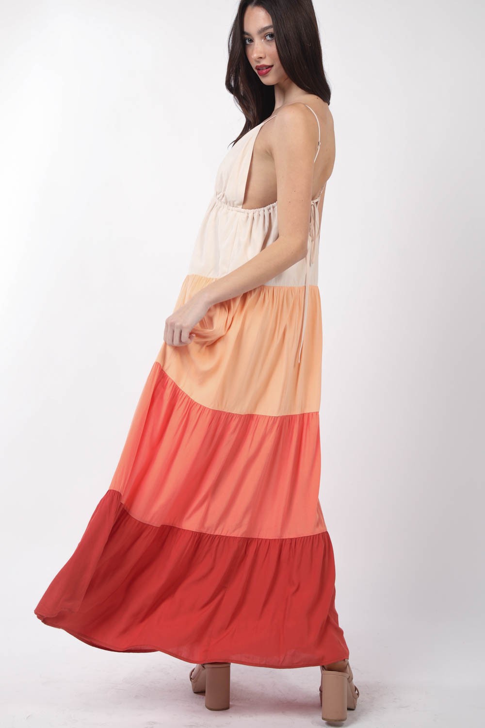 VERY J Color Block Tiered Maxi Cami Dress-Teresa&#39;s Fashionista LLC