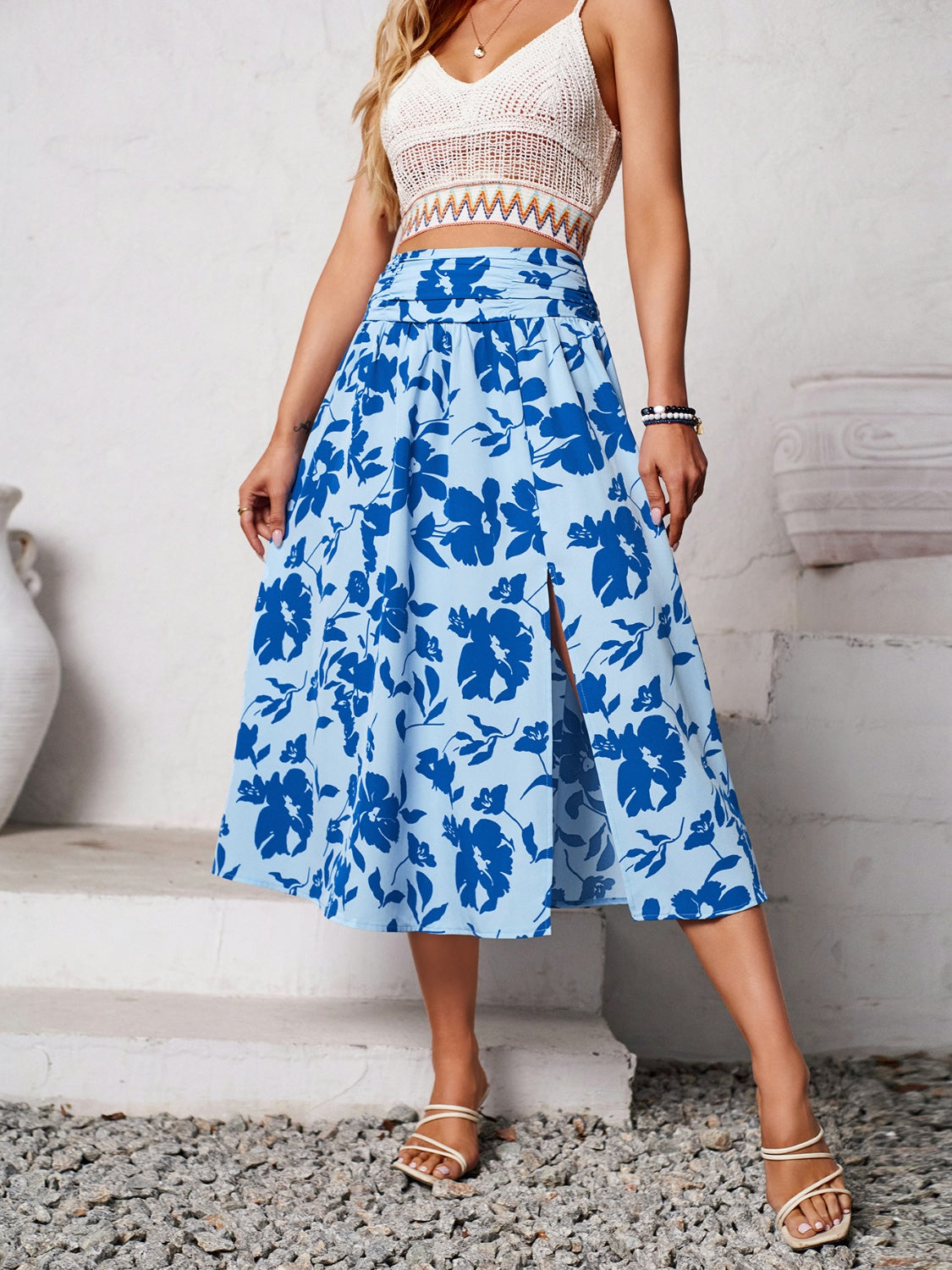 Slit Printed Midi Skirt-Teresa&#39;s Fashionista LLC