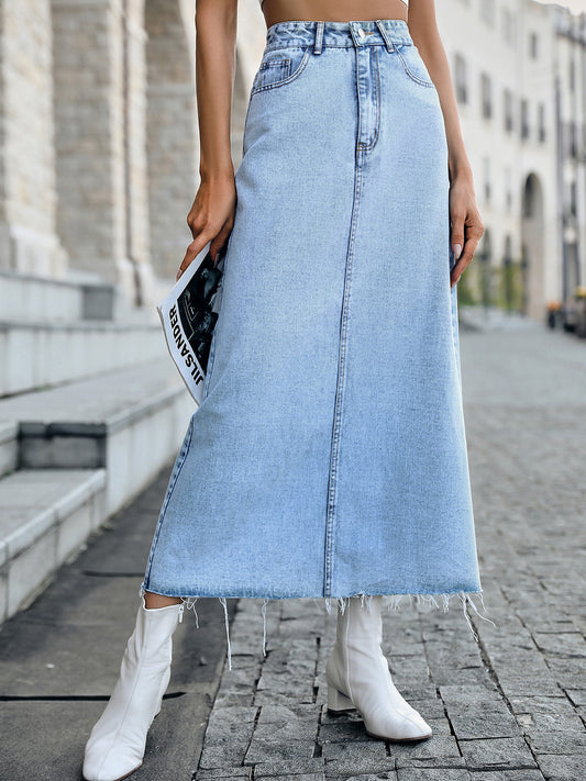 Raw Hem Denim Skirt-Teresa&#39;s Fashionista LLC