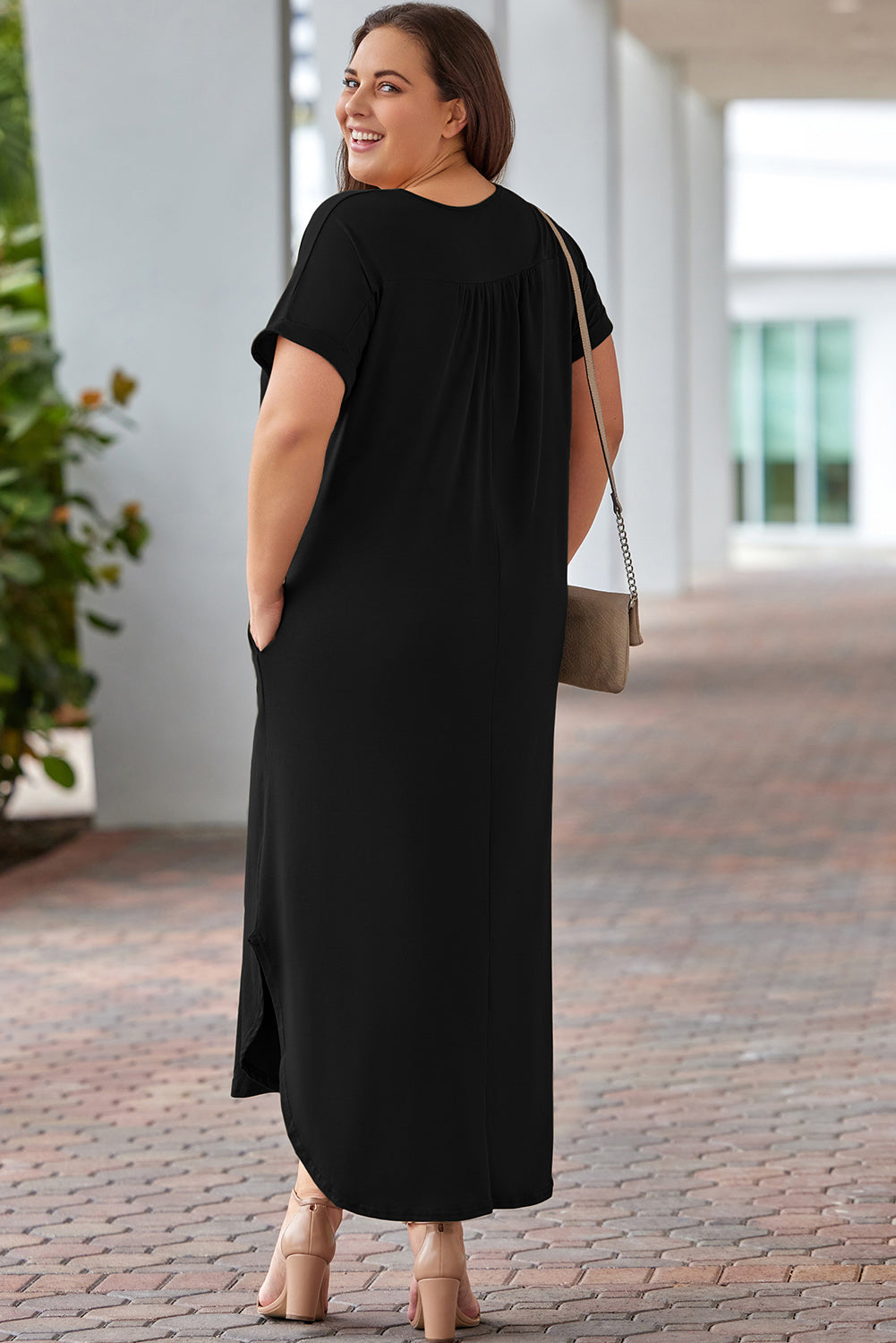 Plus Size V-Neck Short Sleeve Maxi Dress-Teresa&#39;s Fashionista LLC