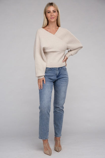 Viscose Cross Wrap Pullover Sweater-Teresa&#39;s Fashionista LLC