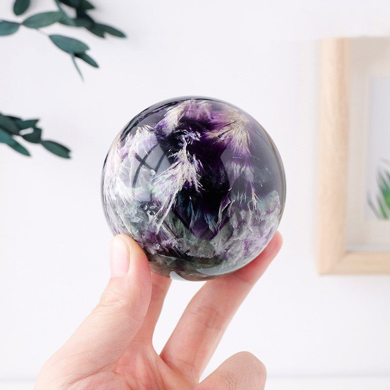 Natural Feather Fluorite Crystal Ball-Teresa&#39;s Fashionista LLC