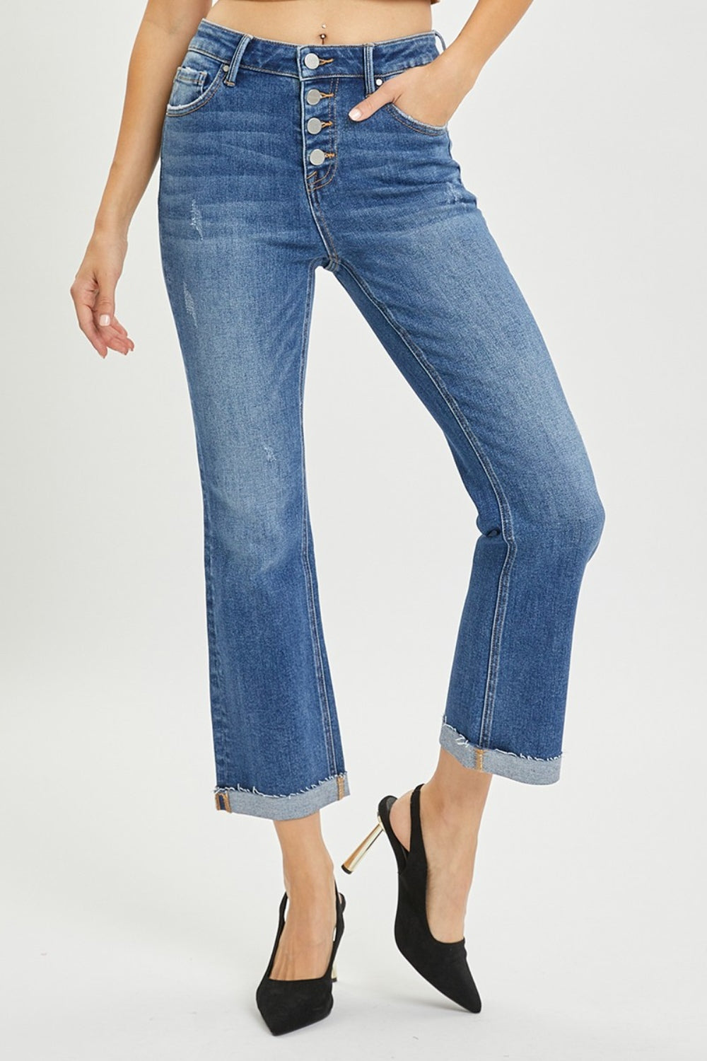 RISEN Full Size Button Fly Cropped Bootcut Jeans-Teresa&#39;s Fashionista LLC