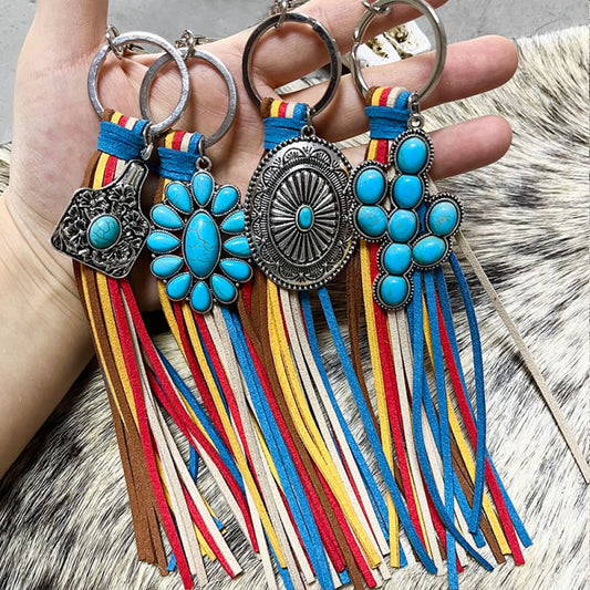 Turquoise Keychain with Tassel-Teresa&#39;s Fashionista LLC