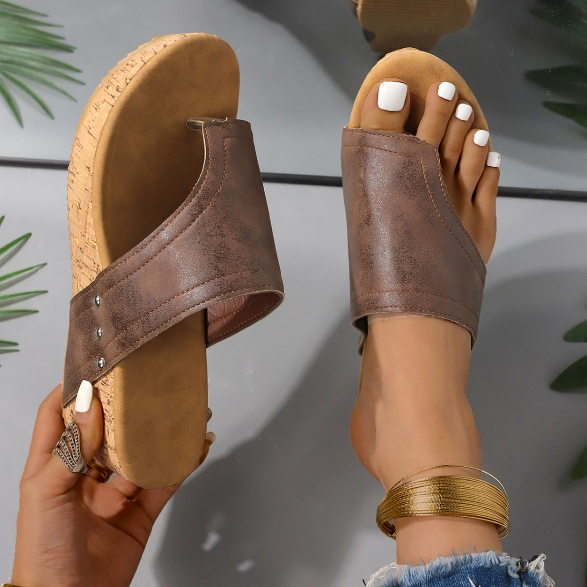 PU Leather Wedge Sandals-Teresa&#39;s Fashionista LLC