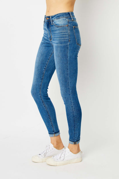 Judy Blue Full Size Cuffed Hem Skinny Jeans-Teresa&#39;s Fashionista LLC