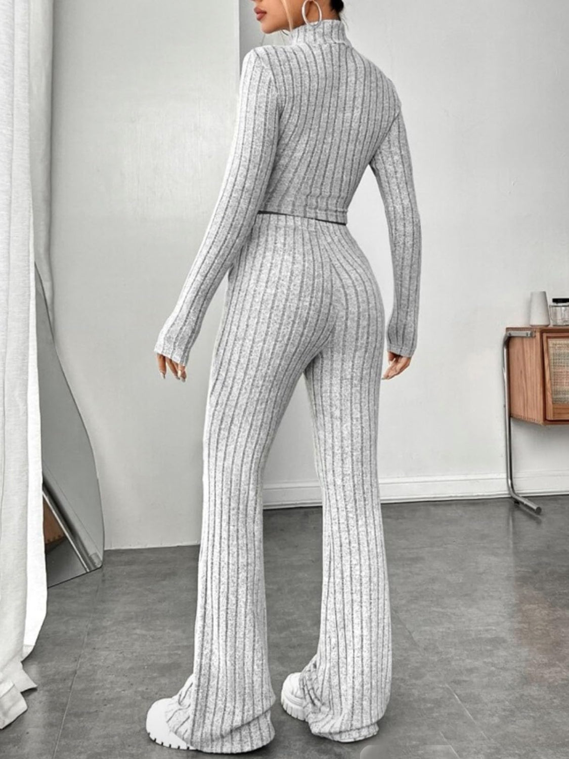 Ribbed Mock Neck Long Sleeve Top and Pants Set-Teresa&#39;s Fashionista LLC