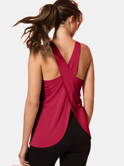 Crisscross Scoop Neck Active Tank-Teresa&#39;s Fashionista LLC