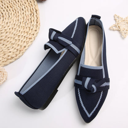 Bow Contrast Trim Point Toe Loafers-Teresa&#39;s Fashionista LLC