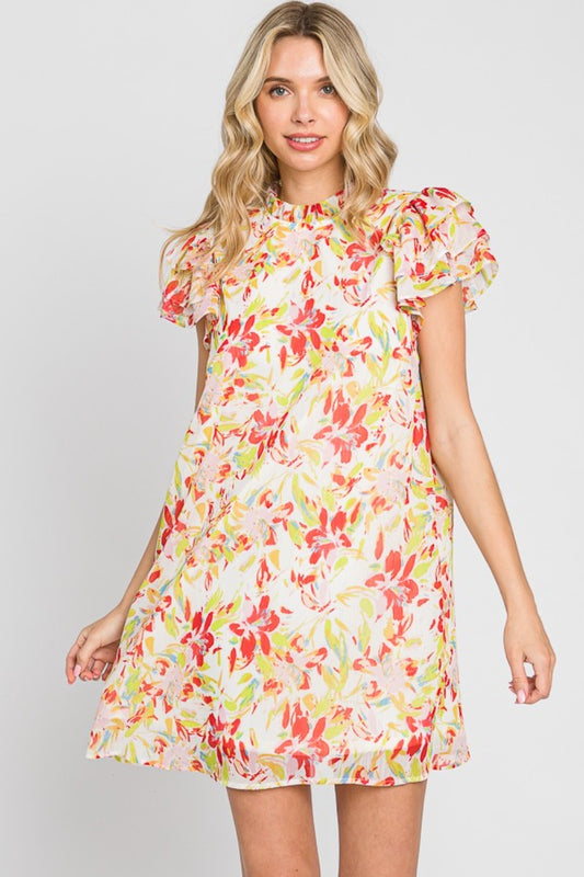 GeeGee Floral Short Sleeve Mini Dress-Teresa&#39;s Fashionista LLC