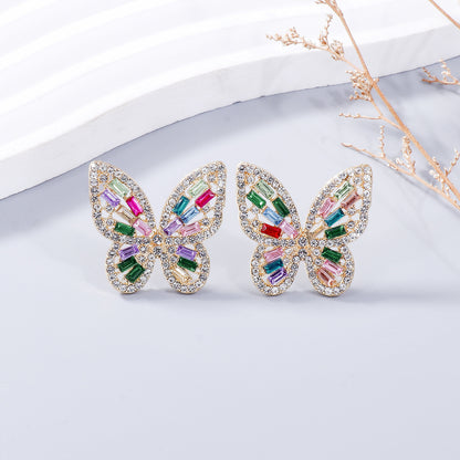 Alloy Inlaid Rhinestone Butterfly Earrings-Teresa&#39;s Fashionista LLC