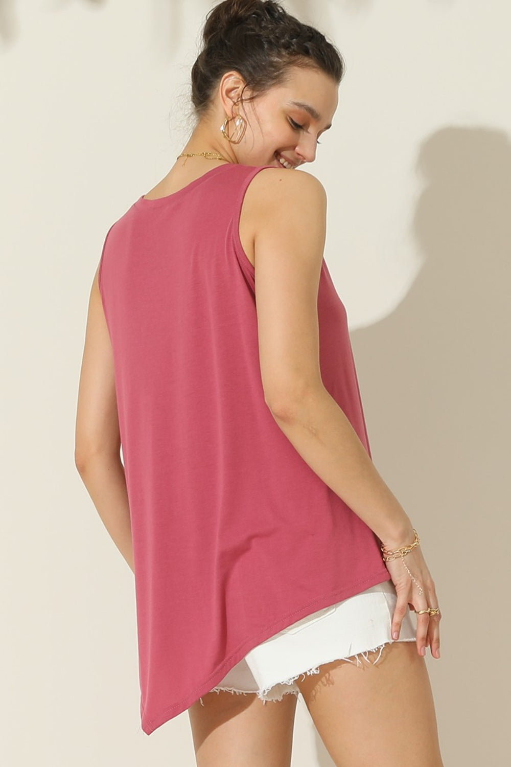 Ninexis Round Neck Button Side Tank-Teresa&#39;s Fashionista LLC