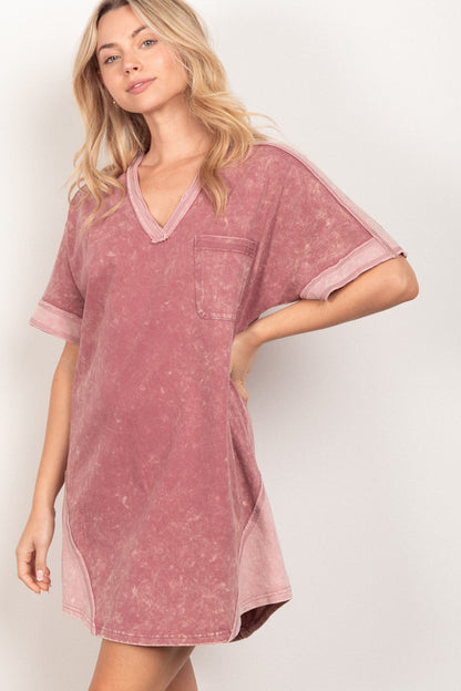 VERY J Short Sleeve V-Neck Tee Dress-Teresa&#39;s Fashionista LLC