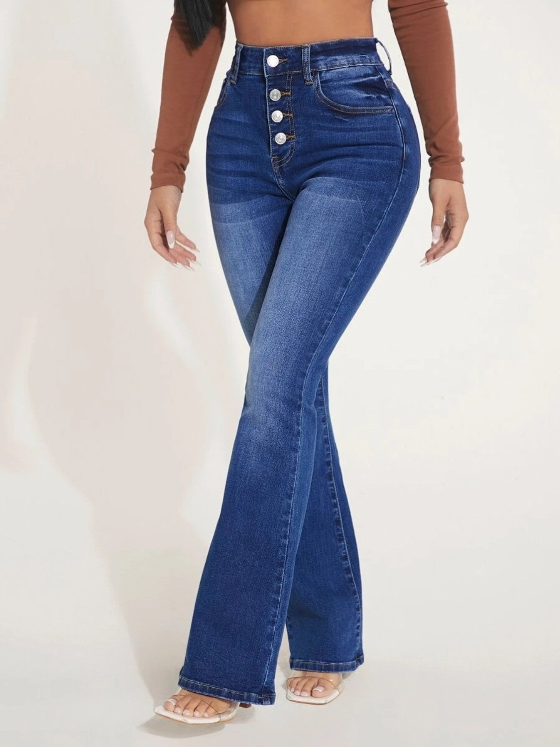 Button Fly Bootcut Jeans with Pockets-Teresa&#39;s Fashionista LLC