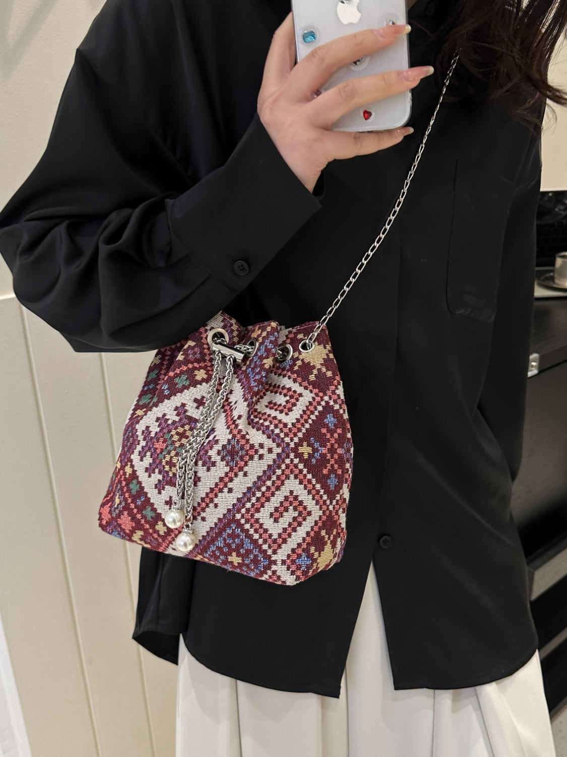 Printed Chain Bucket Bag-Teresa&#39;s Fashionista LLC