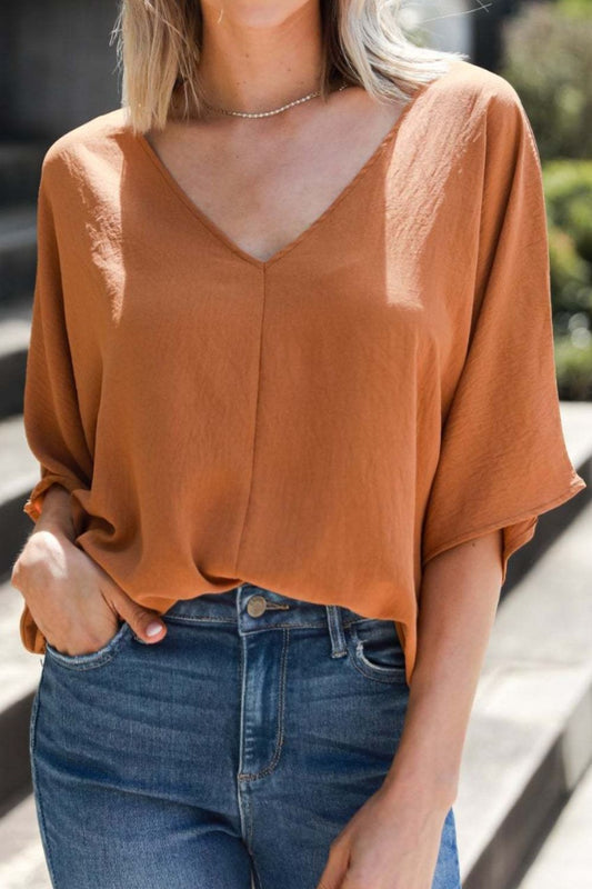 V-Neck Half Sleeve Blouse - Teresa's Fashionista LLC