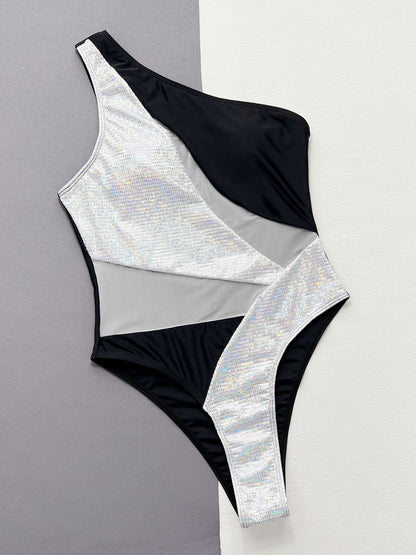 Contrast Panel One-Piece Swimsuit-Teresa&#39;s Fashionista LLC