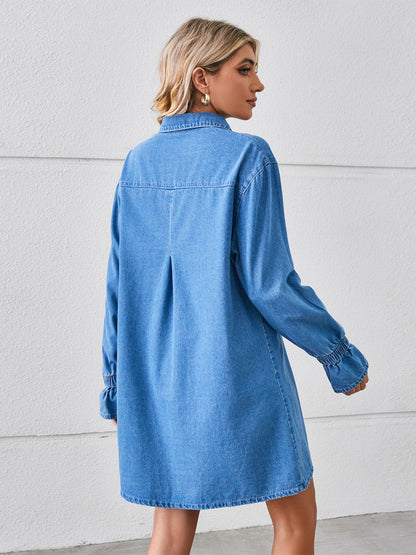 Pocketed Dropped Shoulder Mini Denim Dress-Teresa&#39;s Fashionista LLC