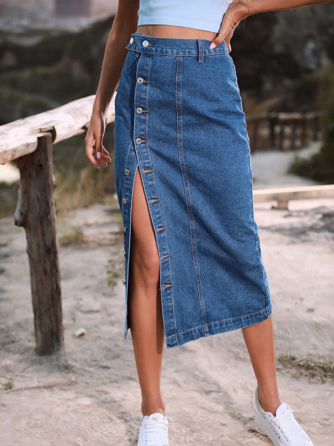 Button Down Denim Skirt-Teresa&#39;s Fashionista LLC