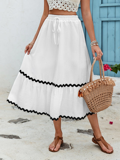 Tied Contrast Trim High Waist Skirt-Teresa&#39;s Fashionista LLC