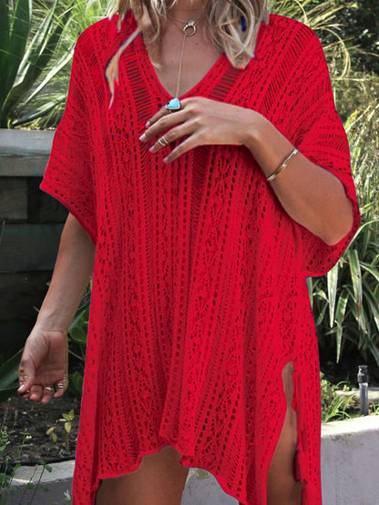 Cutout V-Neck Cover-Up with Tassel-Teresa&#39;s Fashionista LLC