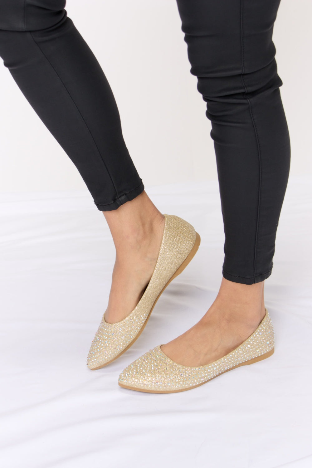 Forever Link Rhinestone Point Toe Flat Slip-Ons-Teresa&#39;s Fashionista LLC